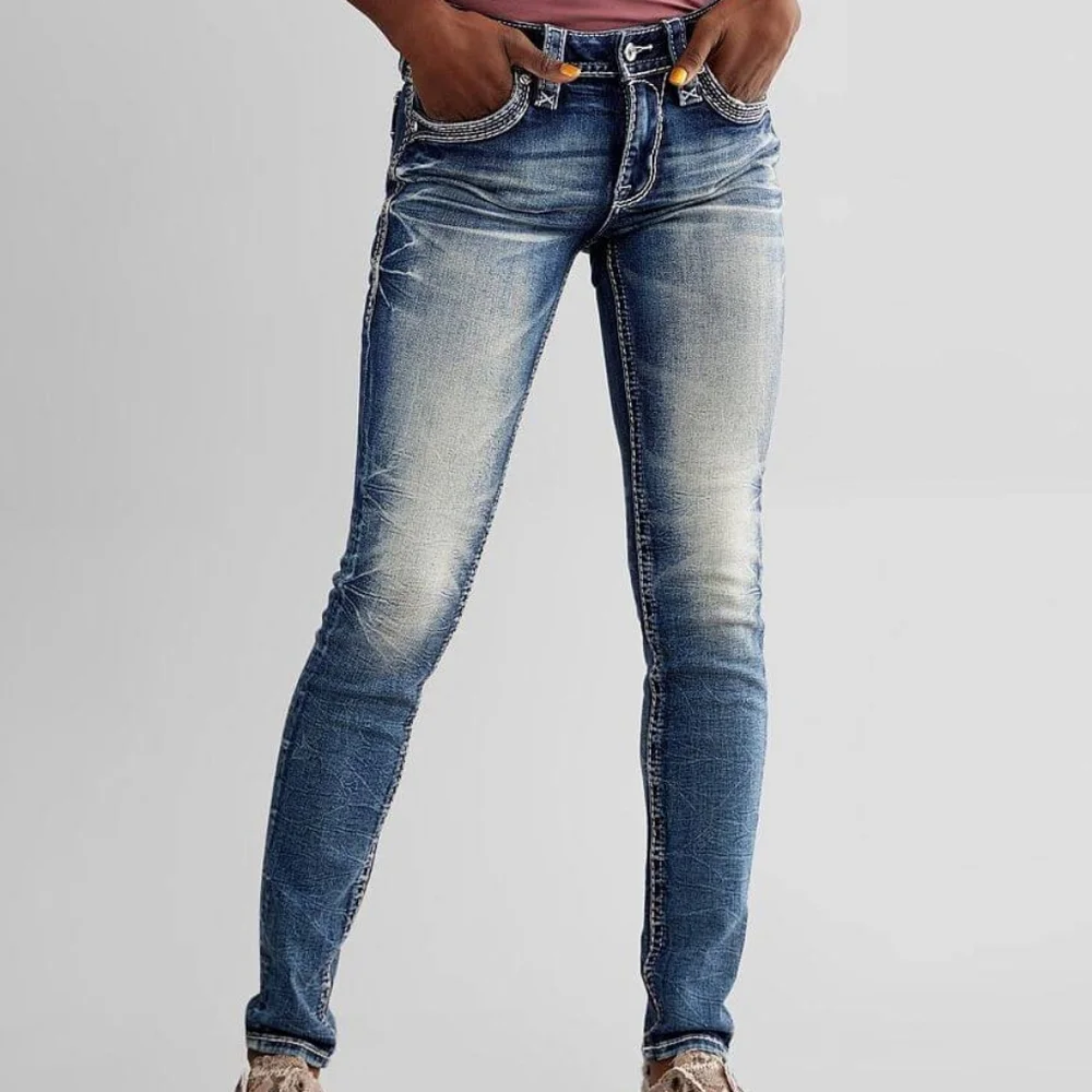 ❤️NeW!❤️ ROCK REVIVAL ASH ROSE MID-RISE EMBROIDERED SKINNY STRETCH JEANS SIZE 28